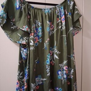 Terra & Sky Olive Green Floral Waistband Skirt